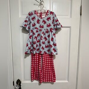 4T Girls Crab Boil Beach Pants Matching Set Summer Spring Outfit Seafood